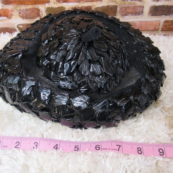 VINTAGE 50s/60s Rivera Black Woven Mesh Pointy Formal Evening Mourning Hat - Picture 6 of 6